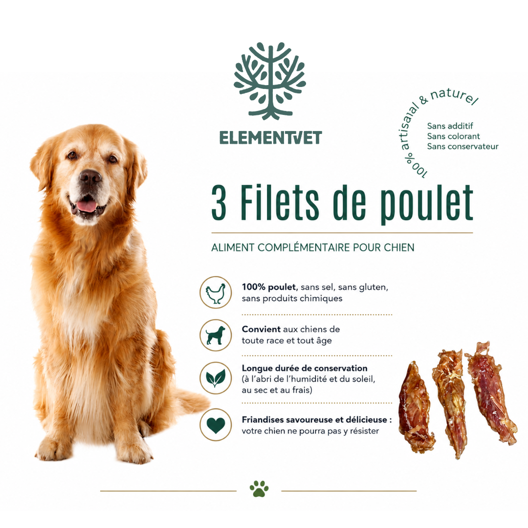 Friandises naturelles pour chien – 3 Filets de poulet riches en protéines