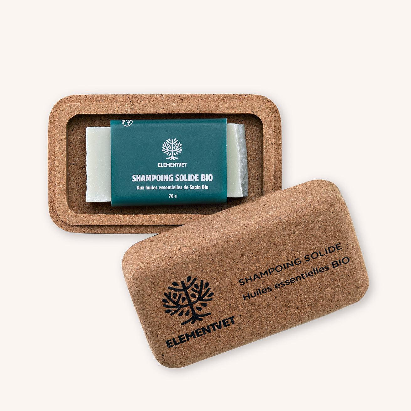 Organic solid shampoo with Fir essential oils and its cork case